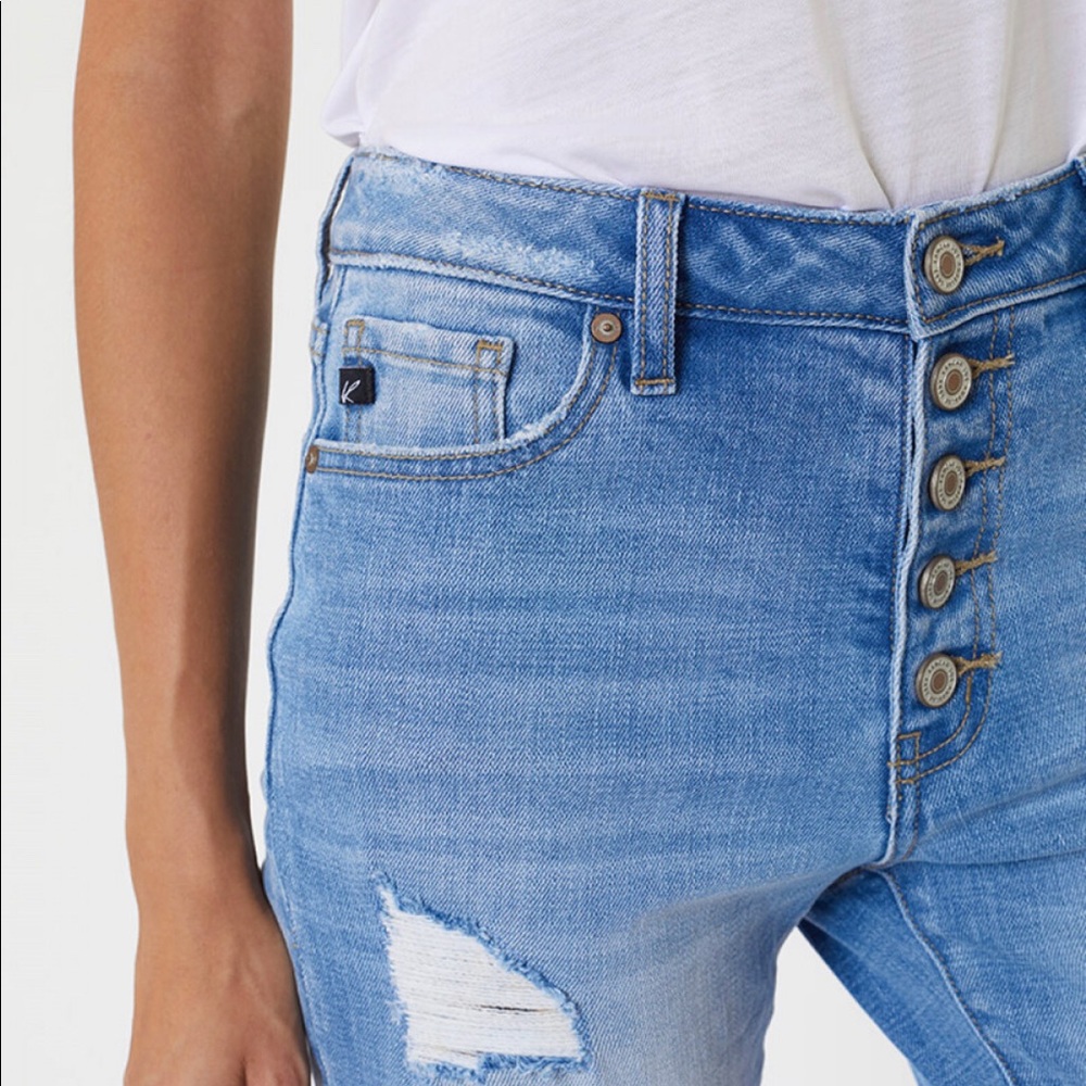 High Rise Button Fly Leopard Patch Skinny Jeans - Picture 6 of 13